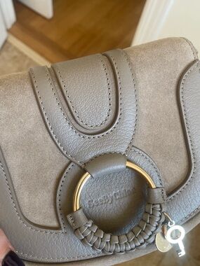 See By Chloe Taupe Leather & Suede Shoulder Bag with Gold Ring